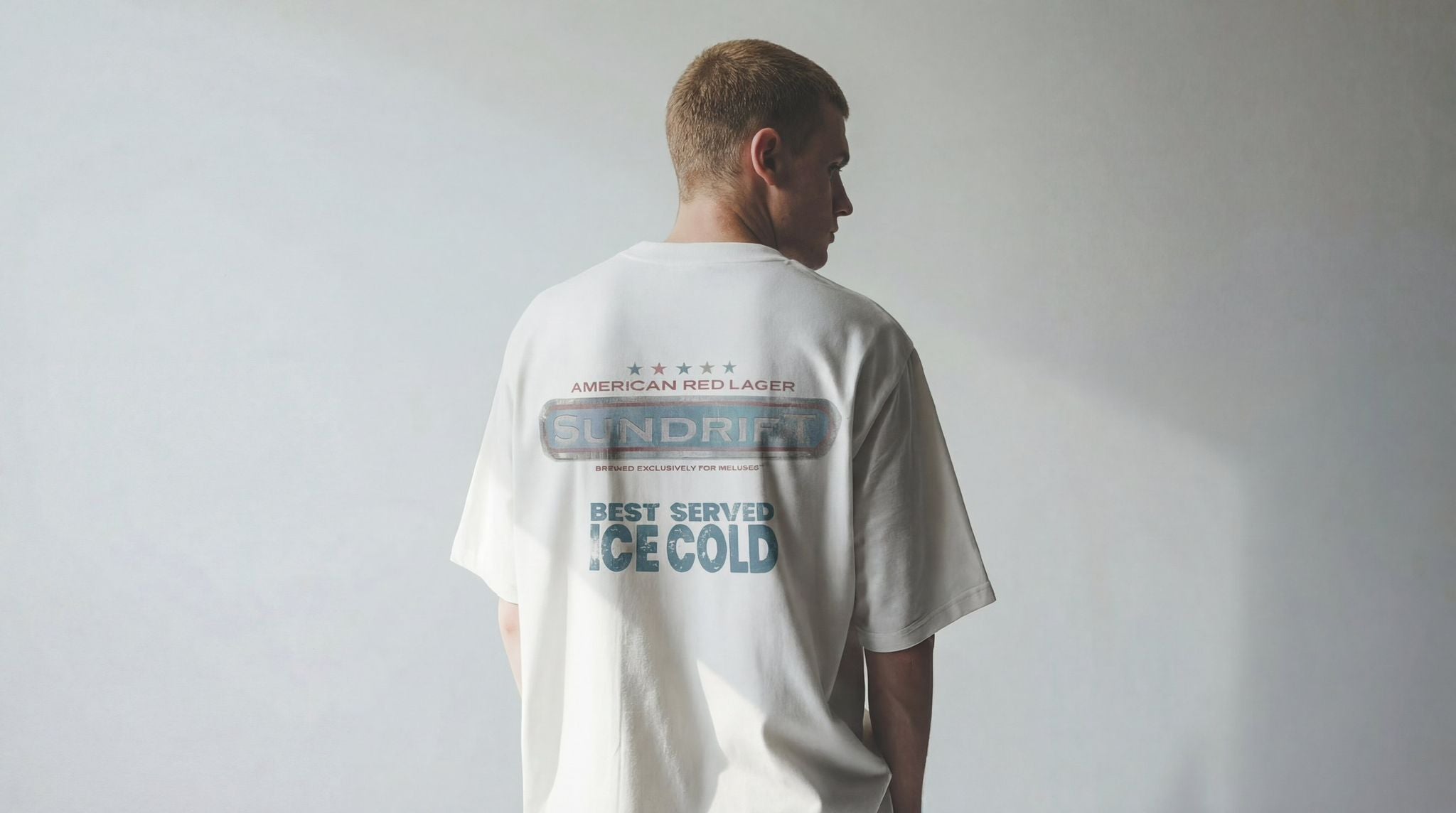 American Lager White Graphic Tee Model Image