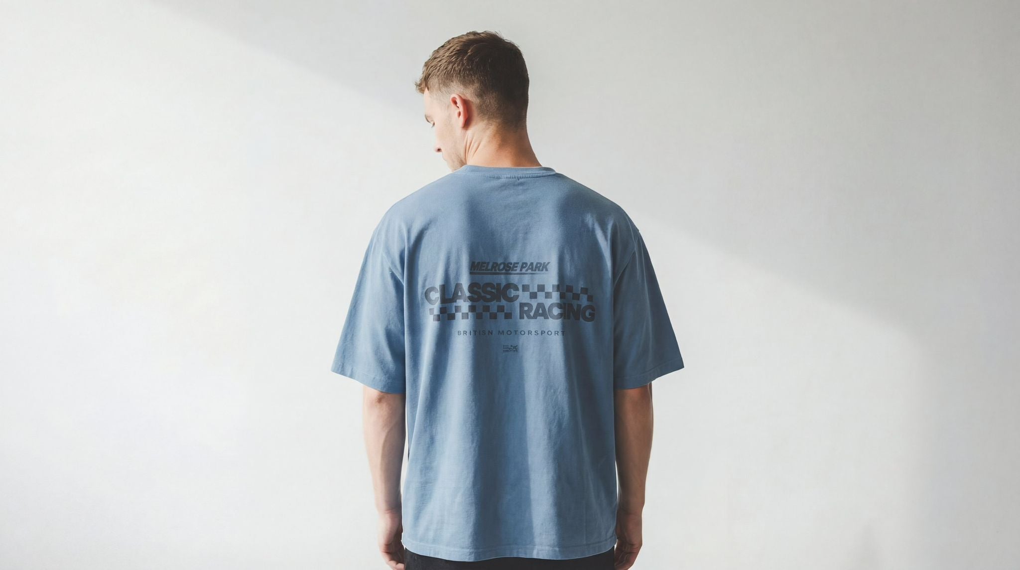 Melrose Classic Racing Graphic Tee Blue Model Image