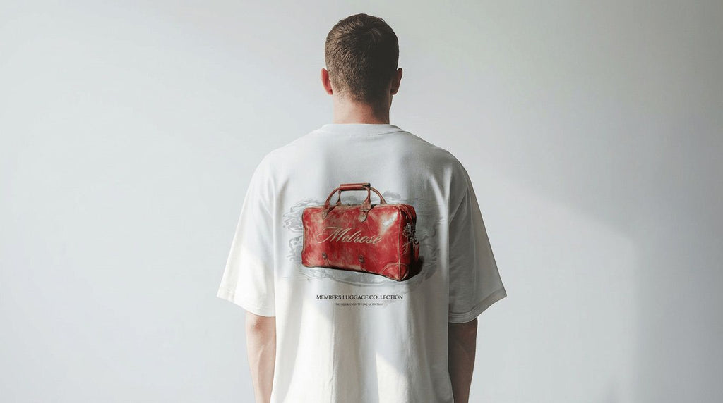 Melrose Luggage Graphic Tee White Model Image