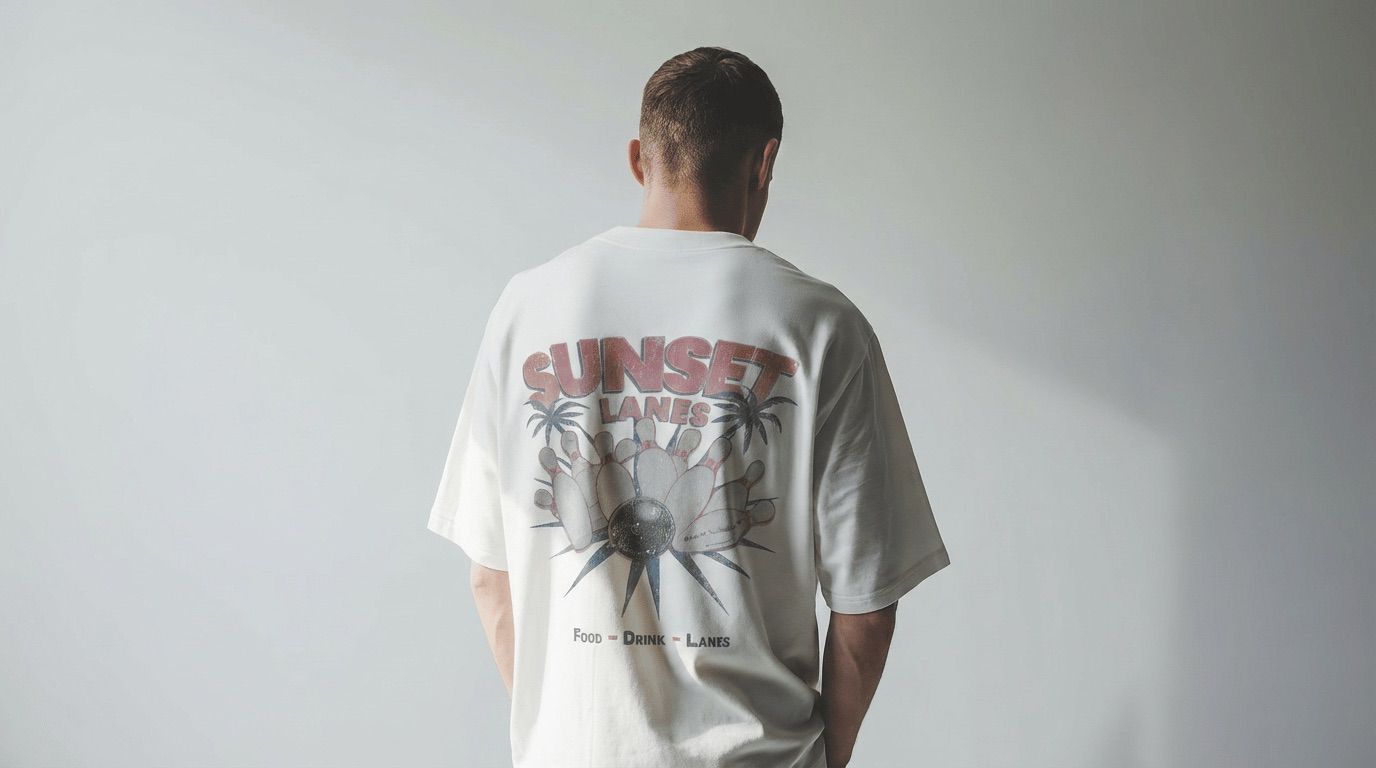 Melrose Sunset Lanes Graphic Tee White Model Image